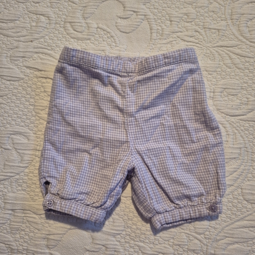 Janie and Jack girls 0-3 m purple and white houndstooth lined, cropped, pants